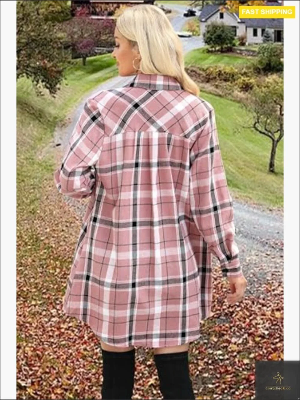 Oversized Flannel Shirt Jacket Button Down Tunic Lightweight Casual Work Tops